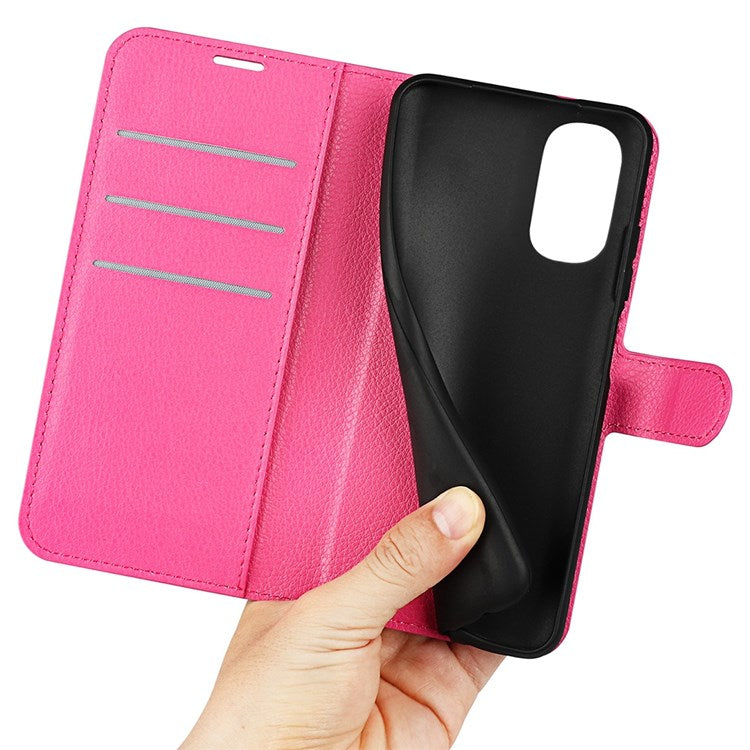 Wallet Cell Phone Case for Motorola Moto G62 5G, Scratch-resistant PU Leather Litchi Texture Stand Case Protective Cover - Rose