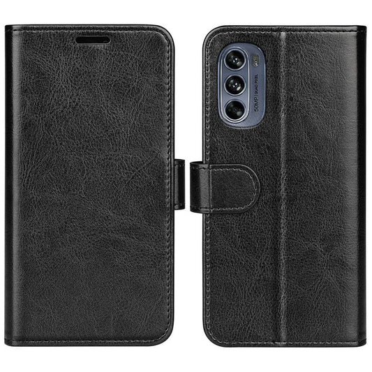Crazy Horse Texture Phone Cover for Motorola Moto G62 5G, Wallet Stand Feature PU Leather Wear-resistant Cover - Black