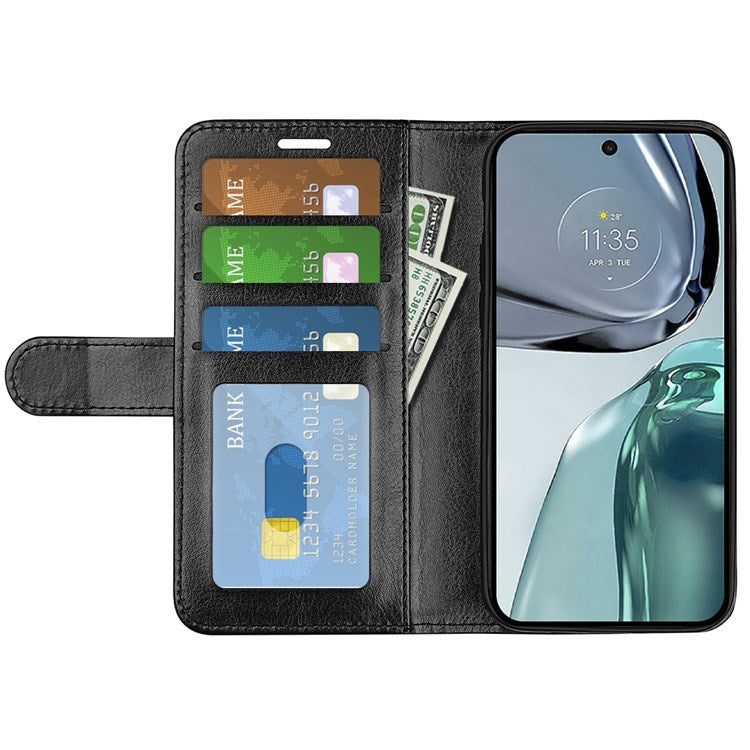 Crazy Horse Texture Phone Cover for Motorola Moto G62 5G, Wallet Stand Feature PU Leather Wear-resistant Cover - Black