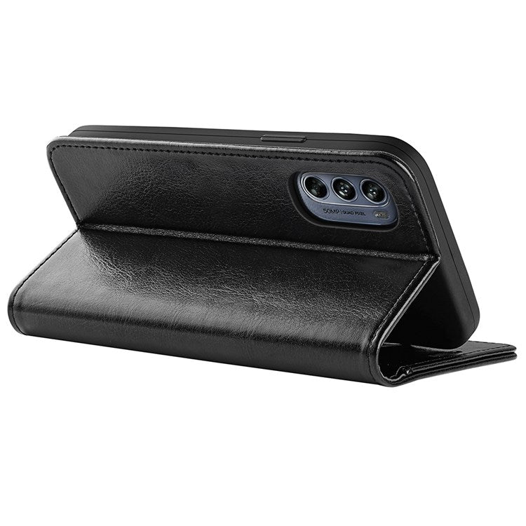 Crazy Horse Texture Phone Cover for Motorola Moto G62 5G, Wallet Stand Feature PU Leather Wear-resistant Cover - Black