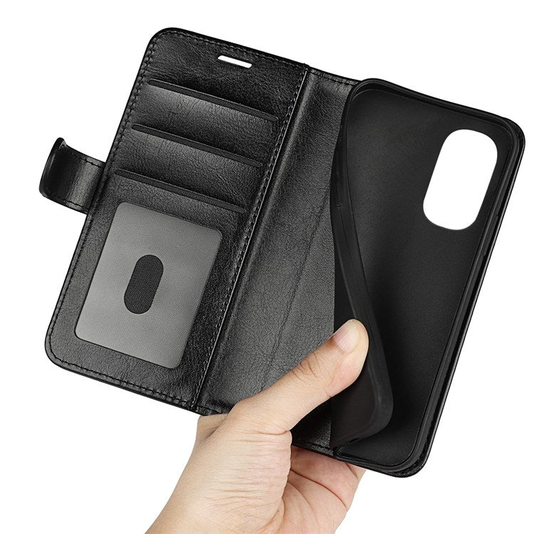 Crazy Horse Texture Phone Cover for Motorola Moto G62 5G, Wallet Stand Feature PU Leather Wear-resistant Cover - Black