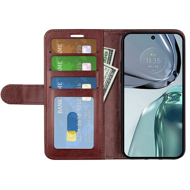 Crazy Horse Texture Phone Cover for Motorola Moto G62 5G, Wallet Stand Feature PU Leather Wear-resistant Cover - Brown