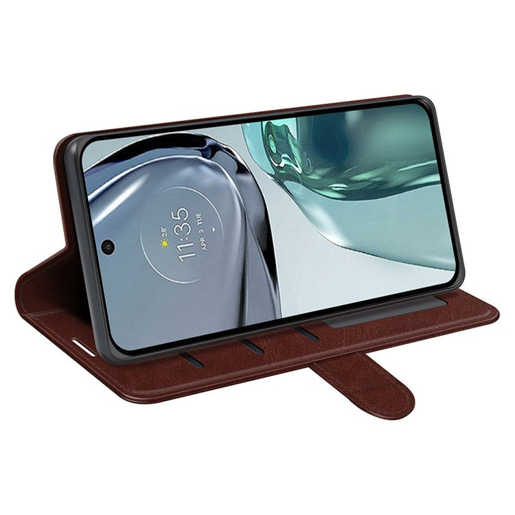 Crazy Horse Texture Phone Cover for Motorola Moto G62 5G, Wallet Stand Feature PU Leather Wear-resistant Cover - Brown