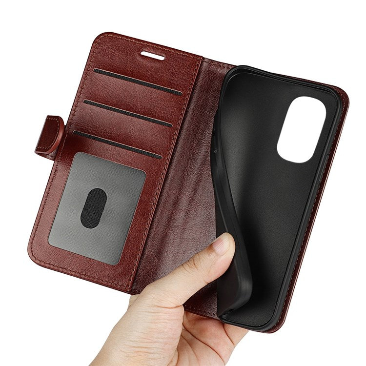 Crazy Horse Texture Phone Cover for Motorola Moto G62 5G, Wallet Stand Feature PU Leather Wear-resistant Cover - Brown