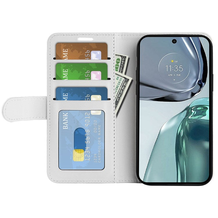 Crazy Horse Texture Phone Cover for Motorola Moto G62 5G, Wallet Stand Feature PU Leather Wear-resistant Cover - White