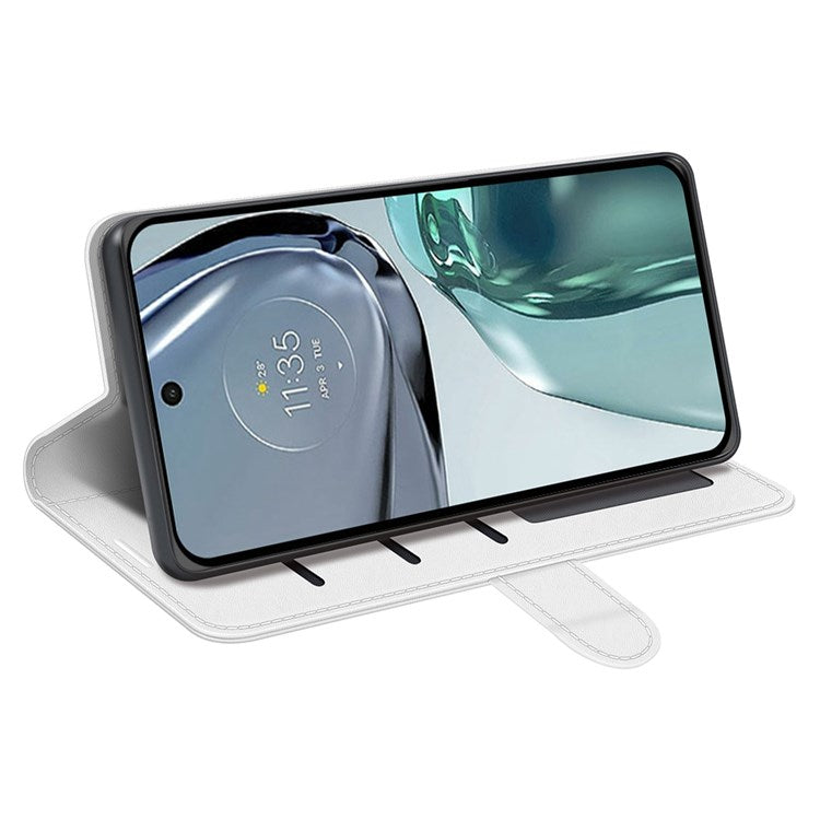 Crazy Horse Texture Phone Cover for Motorola Moto G62 5G, Wallet Stand Feature PU Leather Wear-resistant Cover - White