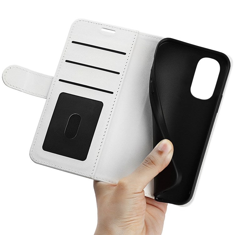 Crazy Horse Texture Phone Cover for Motorola Moto G62 5G, Wallet Stand Feature PU Leather Wear-resistant Cover - White