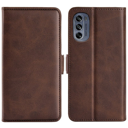 Stand Wallet Phone Case for Motorola Moto G62 5G, Anti-scratch Anti-drop Double Magnetic Clasp Textured PU Leather Cover - Brown