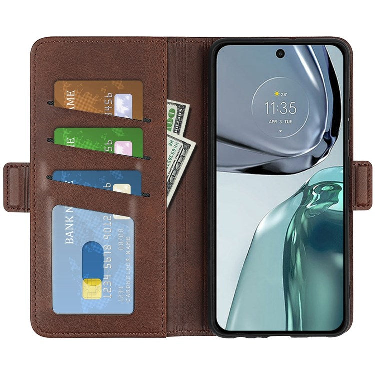 Stand Wallet Phone Case for Motorola Moto G62 5G, Anti-scratch Anti-drop Double Magnetic Clasp Textured PU Leather Cover - Brown