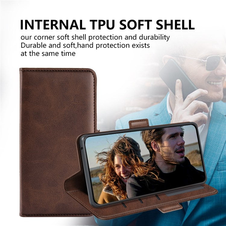 Stand Wallet Phone Case for Motorola Moto G62 5G, Anti-scratch Anti-drop Double Magnetic Clasp Textured PU Leather Cover - Brown