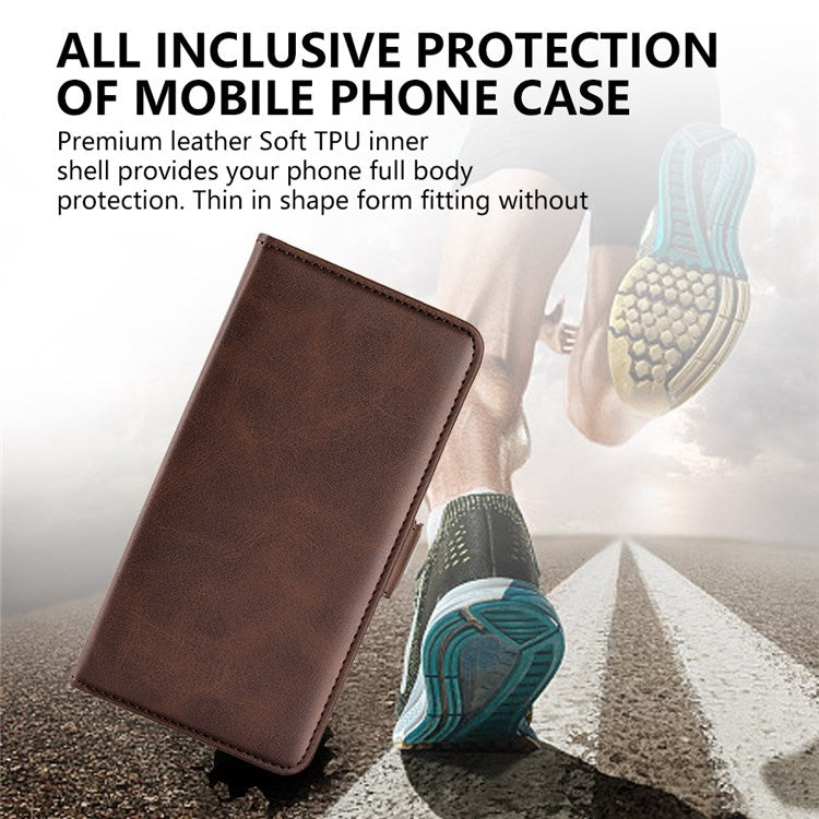 Stand Wallet Phone Case for Motorola Moto G62 5G, Anti-scratch Anti-drop Double Magnetic Clasp Textured PU Leather Cover - Brown