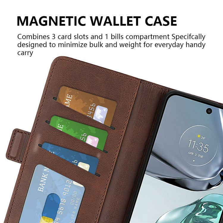 Stand Wallet Phone Case for Motorola Moto G62 5G, Anti-scratch Anti-drop Double Magnetic Clasp Textured PU Leather Cover - Brown