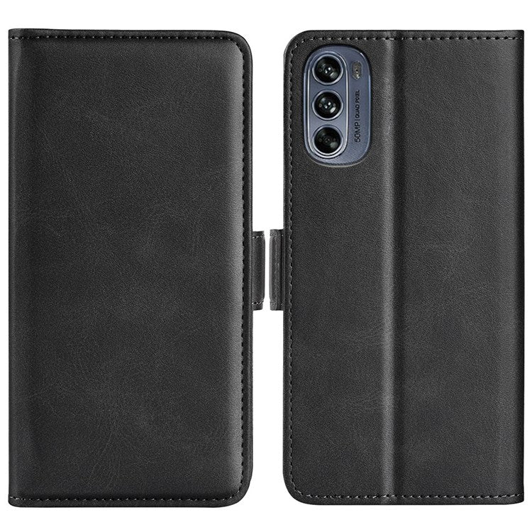 Stand Wallet Phone Case for Motorola Moto G62 5G, Anti-scratch Anti-drop Double Magnetic Clasp Textured PU Leather Cover - Black