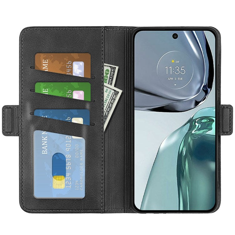Stand Wallet Phone Case for Motorola Moto G62 5G, Anti-scratch Anti-drop Double Magnetic Clasp Textured PU Leather Cover - Black