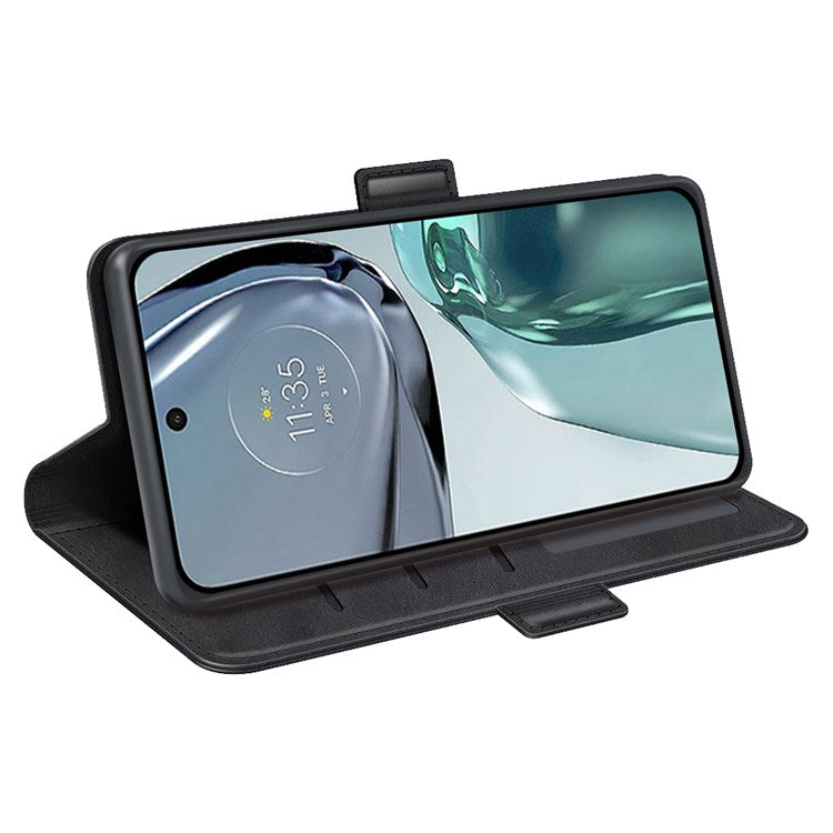 Stand Wallet Phone Case for Motorola Moto G62 5G, Anti-scratch Anti-drop Double Magnetic Clasp Textured PU Leather Cover - Black