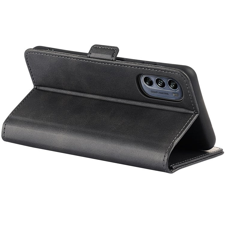 Stand Wallet Phone Case for Motorola Moto G62 5G, Anti-scratch Anti-drop Double Magnetic Clasp Textured PU Leather Cover - Black