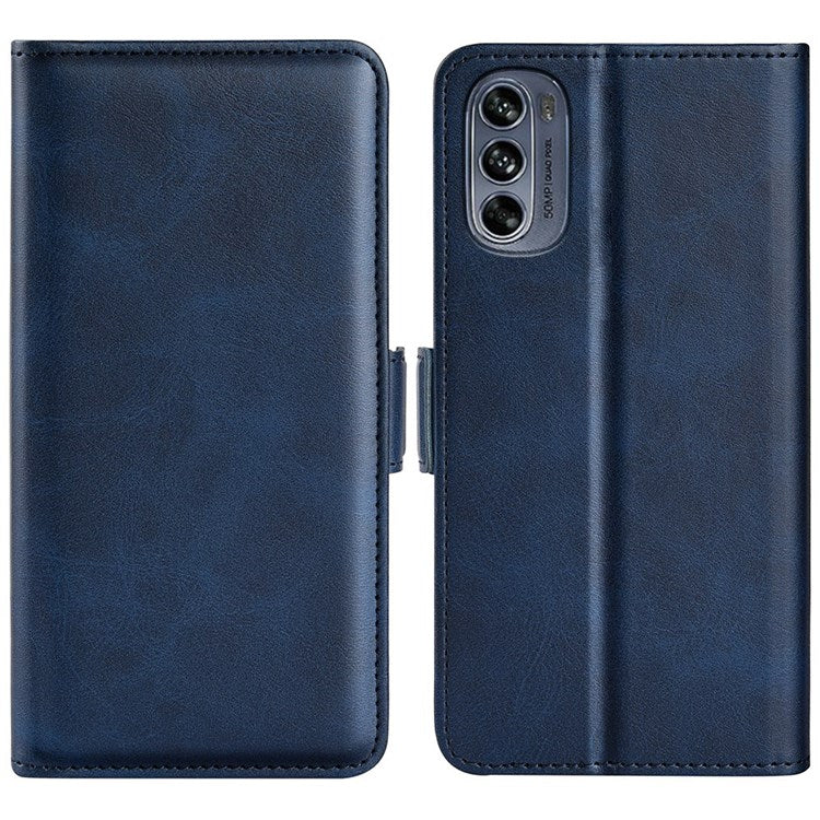 Stand Wallet Phone Case for Motorola Moto G62 5G, Anti-scratch Anti-drop Double Magnetic Clasp Textured PU Leather Cover - Blue