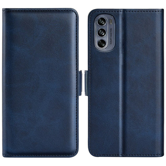 Stand Wallet Phone Case for Motorola Moto G62 5G, Anti-scratch Anti-drop Double Magnetic Clasp Textured PU Leather Cover - Blue