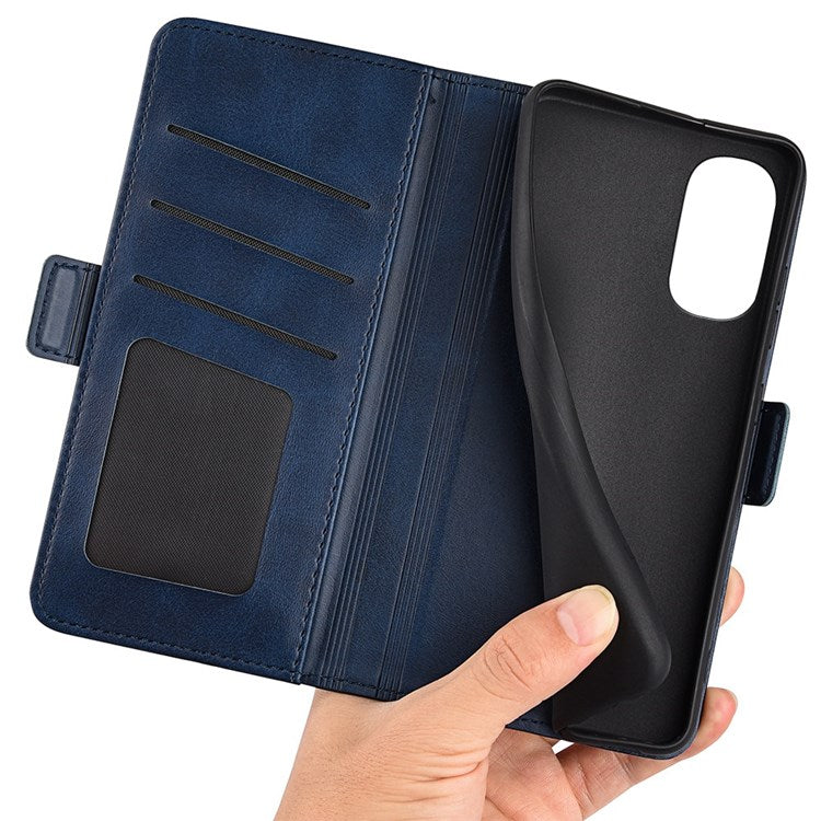 Stand Wallet Phone Case for Motorola Moto G62 5G, Anti-scratch Anti-drop Double Magnetic Clasp Textured PU Leather Cover - Blue