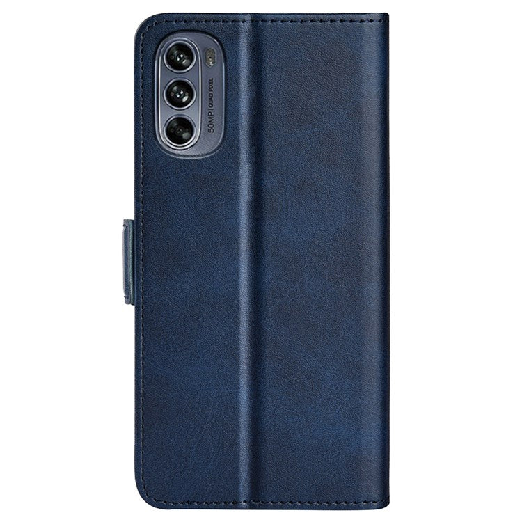 Stand Wallet Phone Case for Motorola Moto G62 5G, Anti-scratch Anti-drop Double Magnetic Clasp Textured PU Leather Cover - Blue