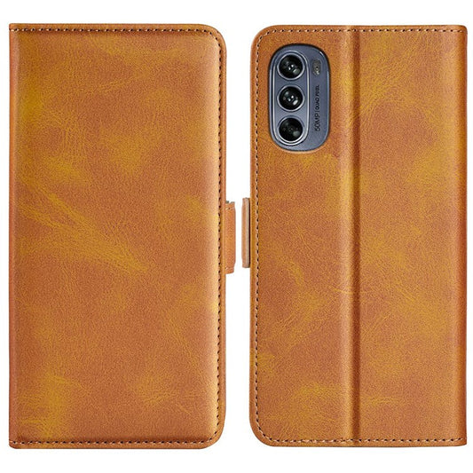 Stand Wallet Phone Case for Motorola Moto G62 5G, Anti-scratch Anti-drop Double Magnetic Clasp Textured PU Leather Cover - Yellow