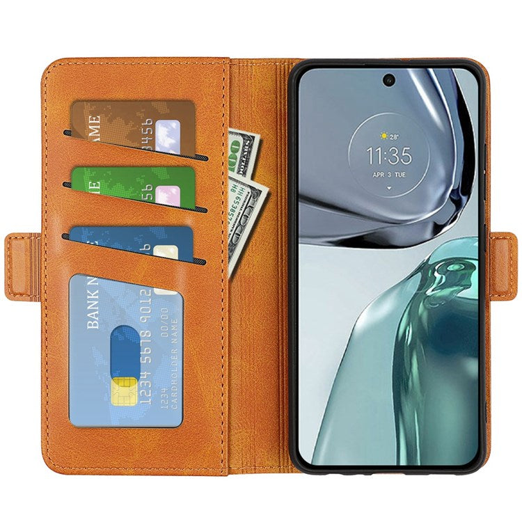 Stand Wallet Phone Case for Motorola Moto G62 5G, Anti-scratch Anti-drop Double Magnetic Clasp Textured PU Leather Cover - Yellow