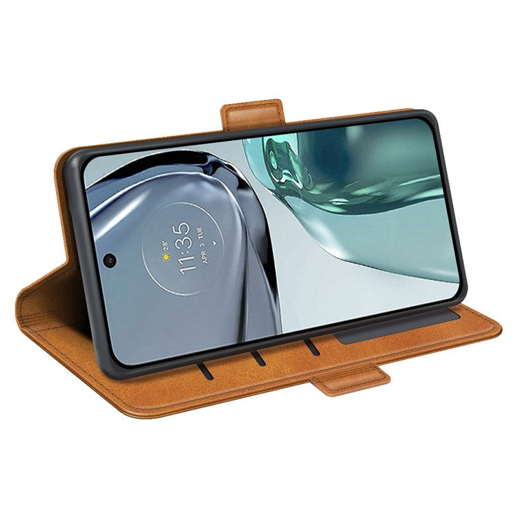 Stand Wallet Phone Case for Motorola Moto G62 5G, Anti-scratch Anti-drop Double Magnetic Clasp Textured PU Leather Cover - Yellow