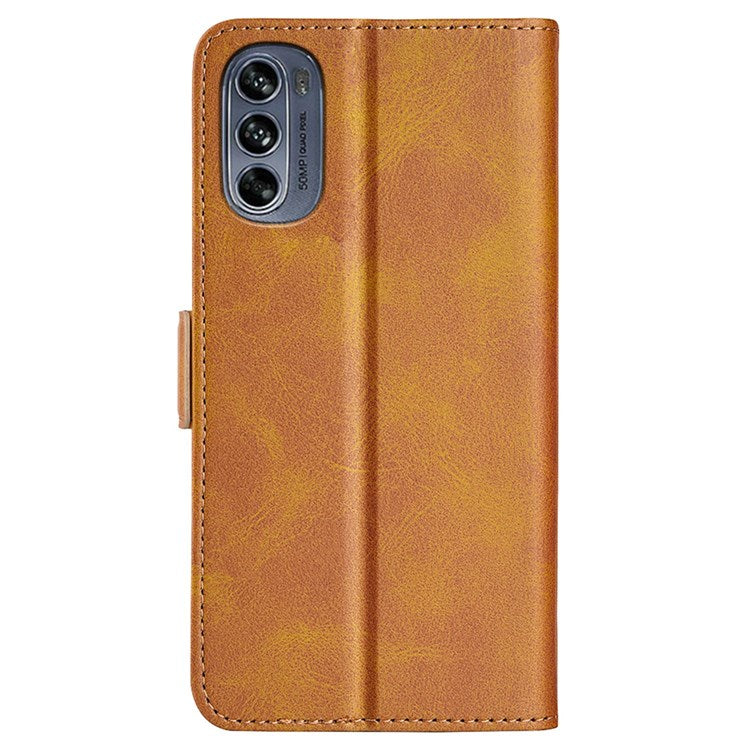 Stand Wallet Phone Case for Motorola Moto G62 5G, Anti-scratch Anti-drop Double Magnetic Clasp Textured PU Leather Cover - Yellow