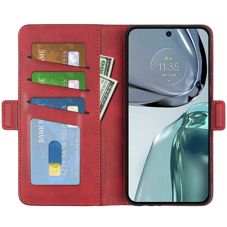 Stand Wallet Phone Case for Motorola Moto G62 5G, Anti-scratch Anti-drop Double Magnetic Clasp Textured PU Leather Cover - Red