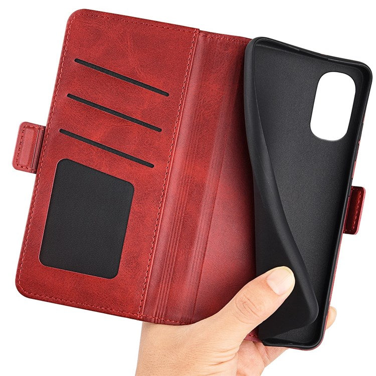 Stand Wallet Phone Case for Motorola Moto G62 5G, Anti-scratch Anti-drop Double Magnetic Clasp Textured PU Leather Cover - Red