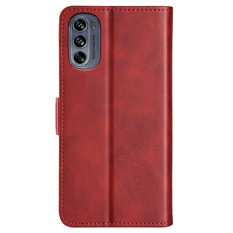 Stand Wallet Phone Case for Motorola Moto G62 5G, Anti-scratch Anti-drop Double Magnetic Clasp Textured PU Leather Cover - Red