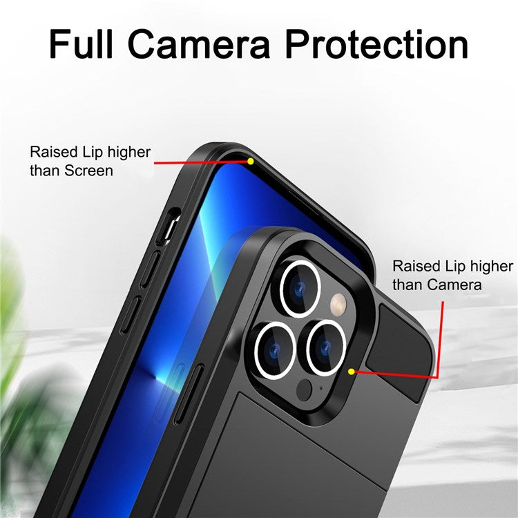 For iPhone 14 6.1 inch Drop-proof Phone Case PC + TPU Hybrid Shell with Sliding Cover Design Card Slot - Rose Gold