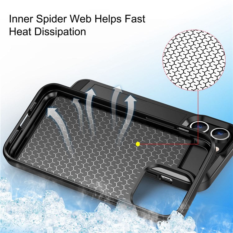 For iPhone 14 6.1 inch Drop-proof Phone Case PC + TPU Hybrid Shell with Sliding Cover Design Card Slot - Blue