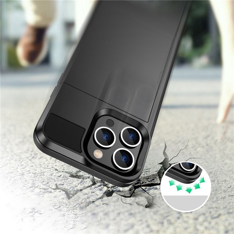 For iPhone 14 6.1 inch Drop-proof Phone Case PC + TPU Hybrid Shell with Sliding Cover Design Card Slot - Blue