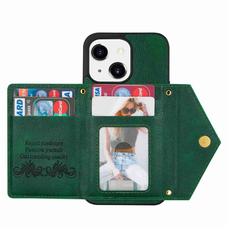 N.BEKUS Anti-scratch Phone Case for iPhone 14 Plus 6.7 inch, PU Leather Coated TPU Back Cover Card Holder Kickstand with Strap - Green