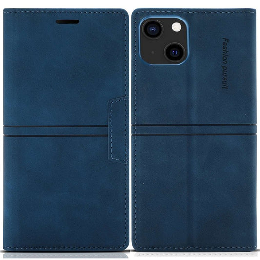 For iPhone 14 Plus 6.7 inch Shockproof PU Leather + TPU Wallet Stand Case Magnetic Auto-absorbed Phone Cover - Blue