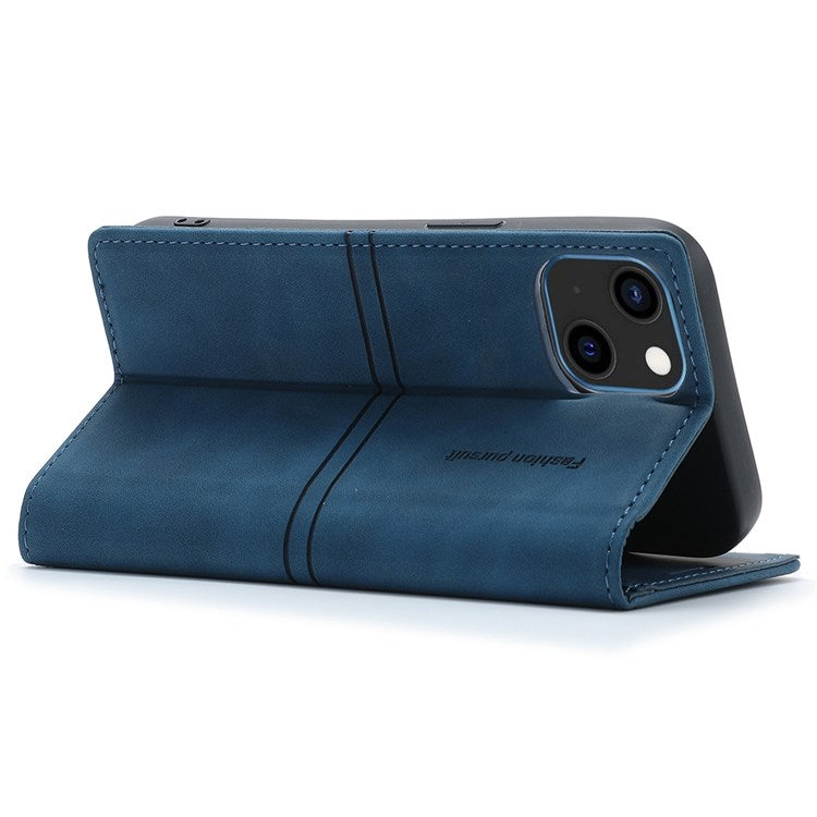 For iPhone 14 Plus 6.7 inch Shockproof PU Leather + TPU Wallet Stand Case Magnetic Auto-absorbed Phone Cover - Blue