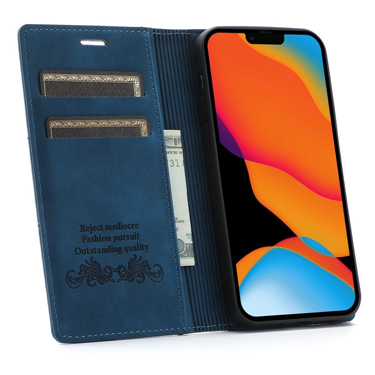 For iPhone 14 Plus 6.7 inch Shockproof PU Leather + TPU Wallet Stand Case Magnetic Auto-absorbed Phone Cover - Blue