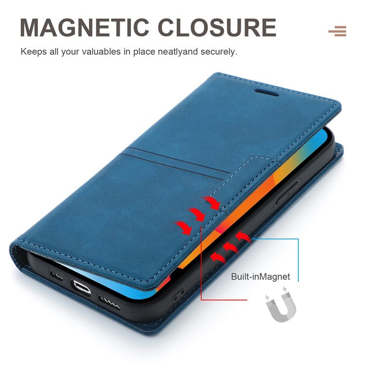 For iPhone 14 Plus 6.7 inch Shockproof PU Leather + TPU Wallet Stand Case Magnetic Auto-absorbed Phone Cover - Blue
