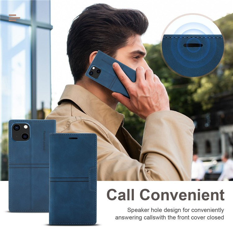 For iPhone 14 Plus 6.7 inch Shockproof PU Leather + TPU Wallet Stand Case Magnetic Auto-absorbed Phone Cover - Blue