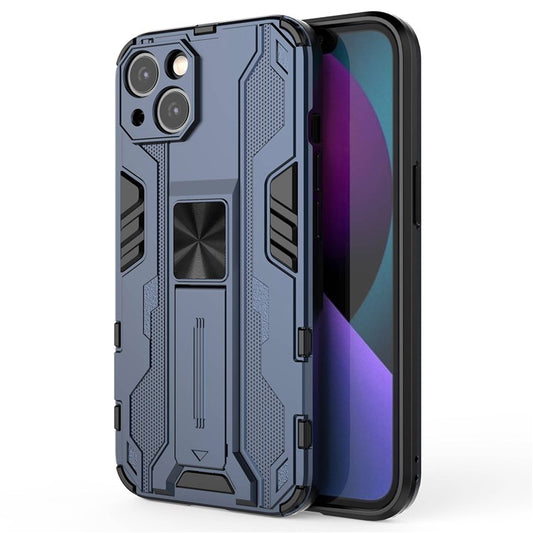 For iPhone 14 6.1 inch Flexible TPU Hard PC Shockproof Case Kickstand Hands-free Back Cover - Blue