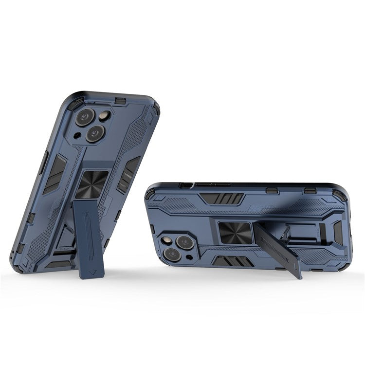 For iPhone 14 6.1 inch Flexible TPU Hard PC Shockproof Case Kickstand Hands-free Back Cover - Blue