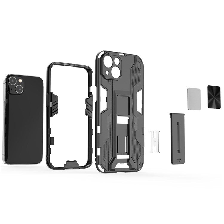 For iPhone 14 6.1 inch Flexible TPU Hard PC Shockproof Case Kickstand Hands-free Back Cover - Blue