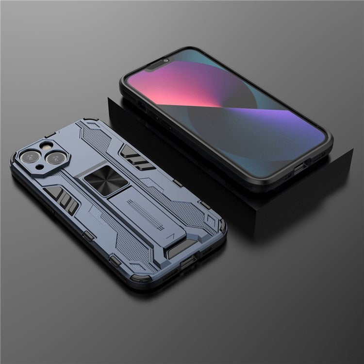 For iPhone 14 6.1 inch Flexible TPU Hard PC Shockproof Case Kickstand Hands-free Back Cover - Blue