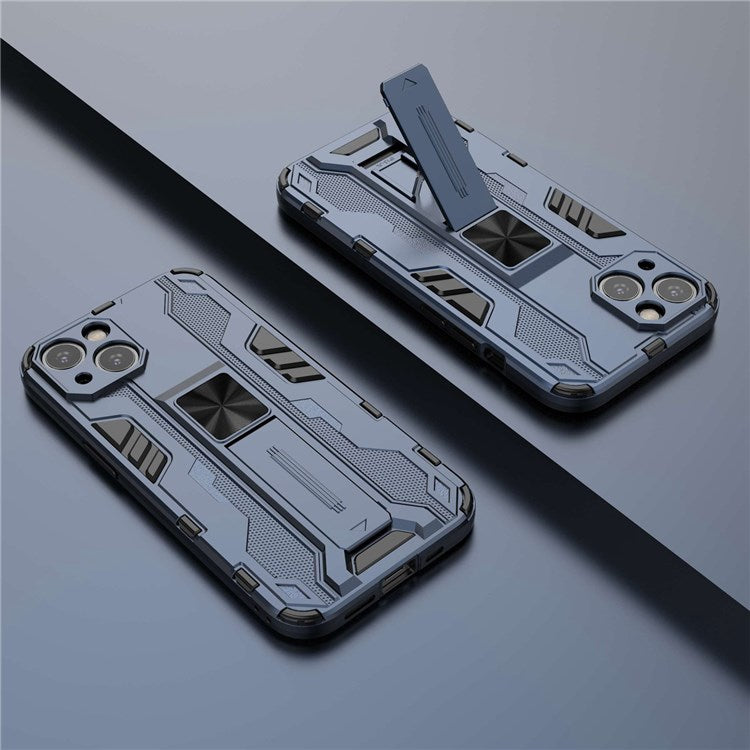 For iPhone 14 6.1 inch Flexible TPU Hard PC Shockproof Case Kickstand Hands-free Back Cover - Blue