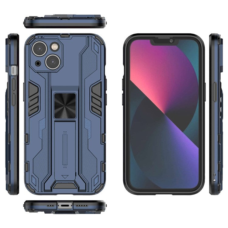 For iPhone 14 6.1 inch Flexible TPU Hard PC Shockproof Case Kickstand Hands-free Back Cover - Blue