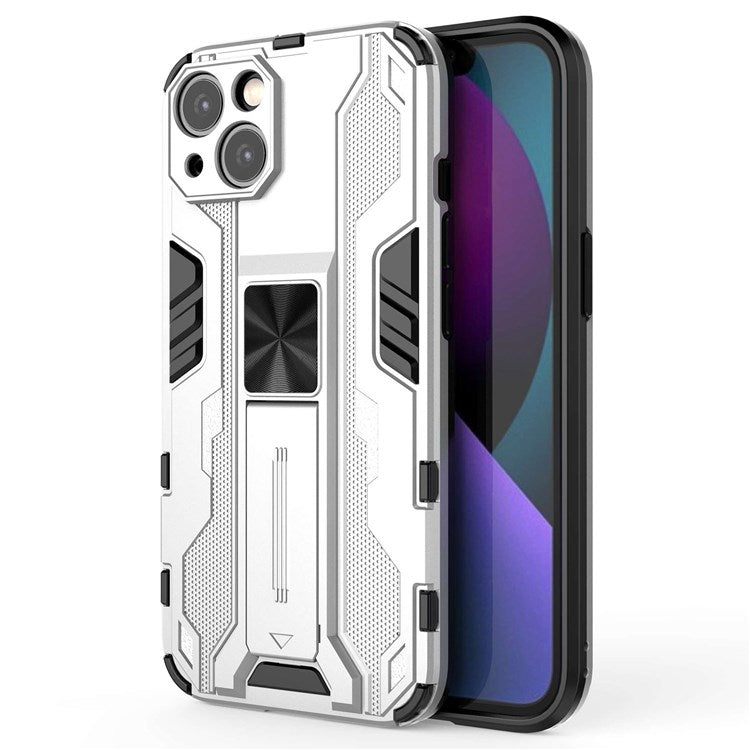 For iPhone 14 6.1 inch Flexible TPU Hard PC Shockproof Case Kickstand Hands-free Back Cover - Silver