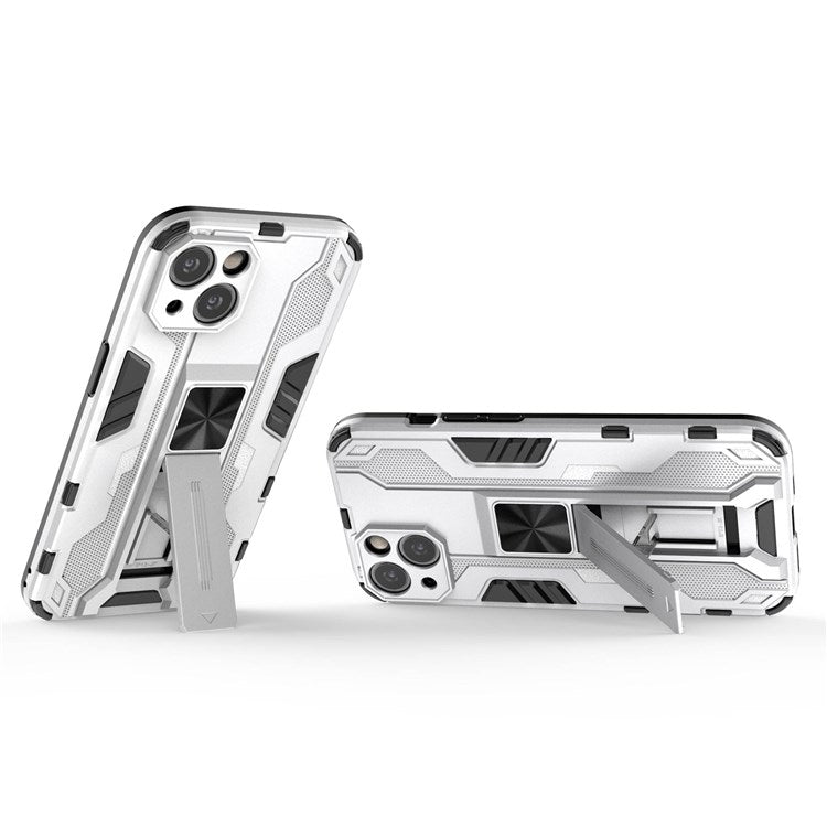 For iPhone 14 6.1 inch Flexible TPU Hard PC Shockproof Case Kickstand Hands-free Back Cover - Silver