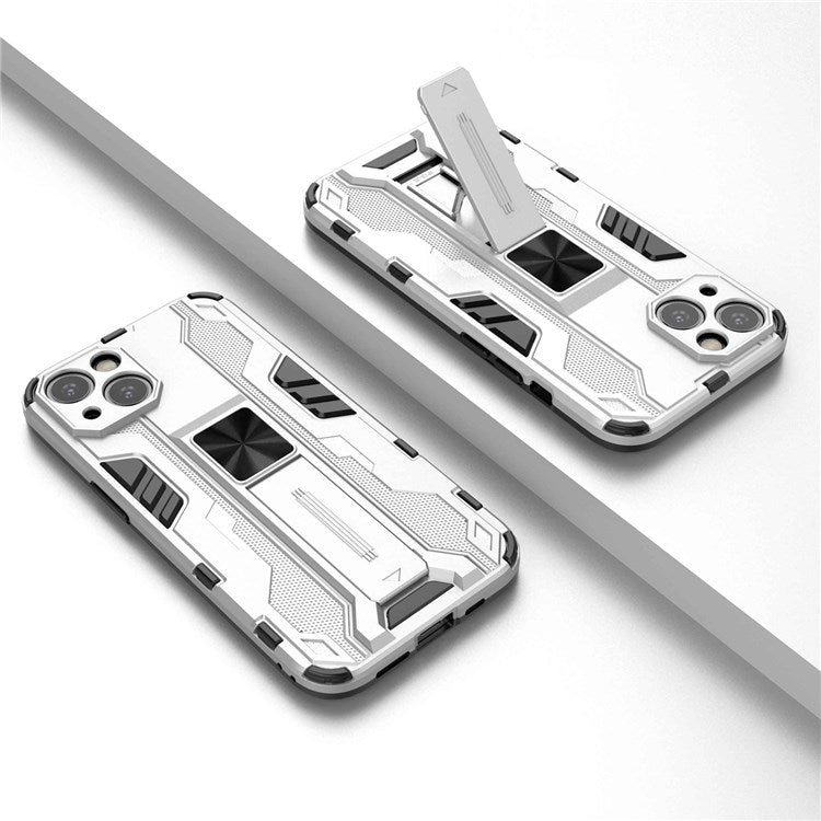 For iPhone 14 6.1 inch Flexible TPU Hard PC Shockproof Case Kickstand Hands-free Back Cover - Silver