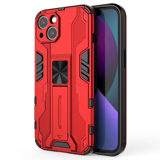For iPhone 14 Plus 6.7 inch Shockproof Hard PC+Soft TPU Cell Phone Cover Camera Protection Kickstand Back Case - Red